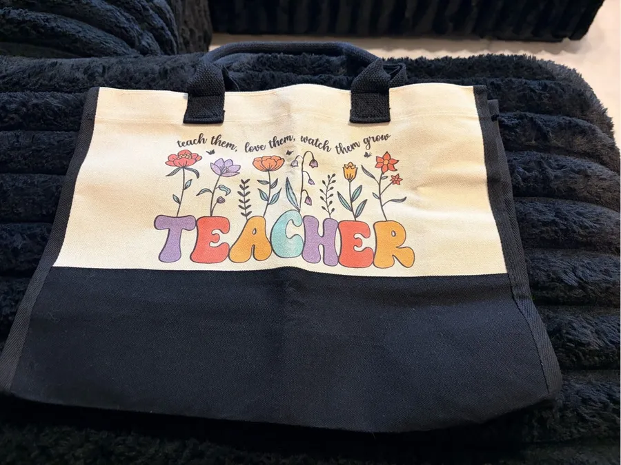 Teacher Floral Graphic Crossbody Tote Bag