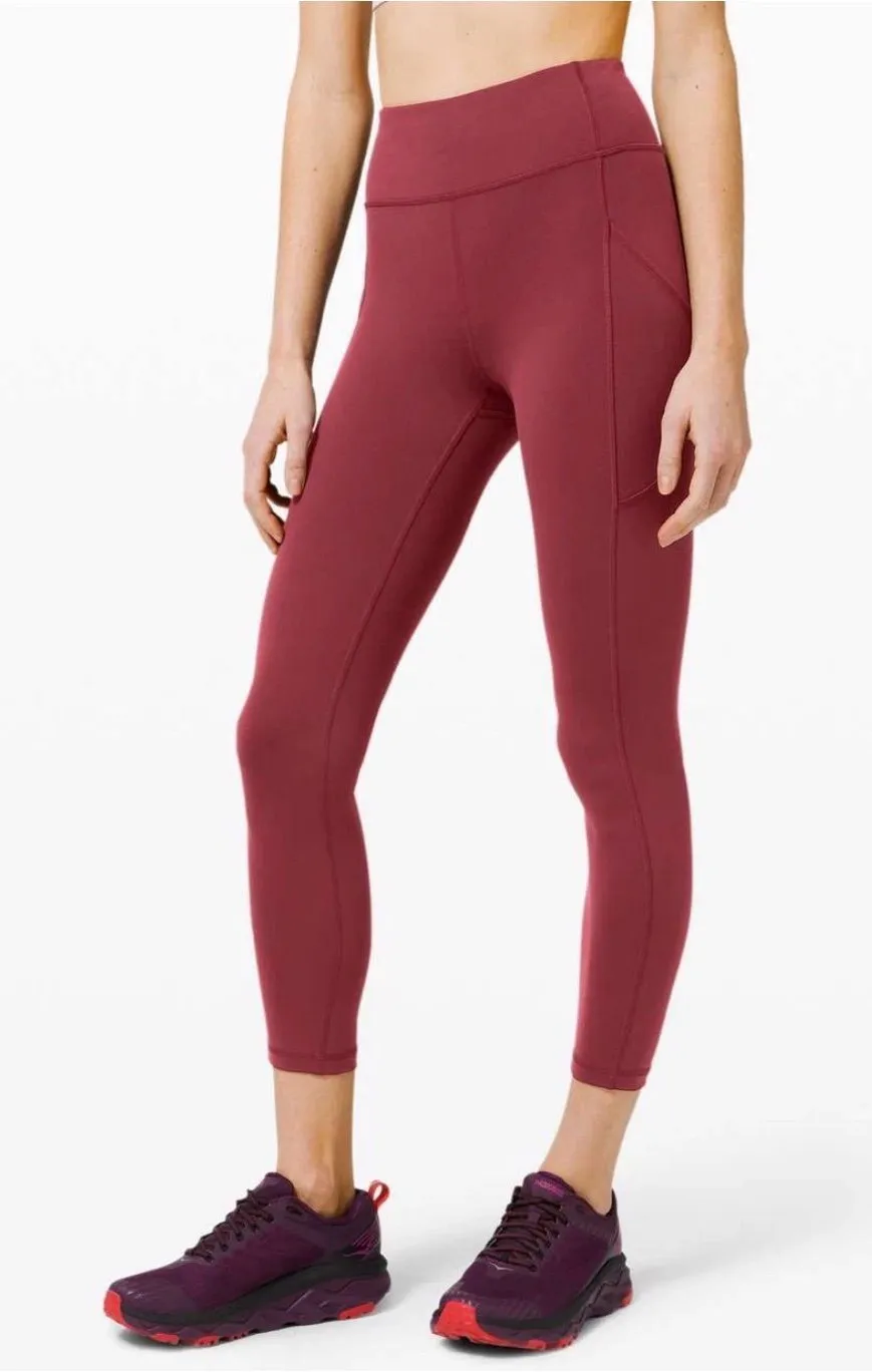 Lululemon High Rise Leggings Rust Red 25” Size 8 Side Pocket Athleisure