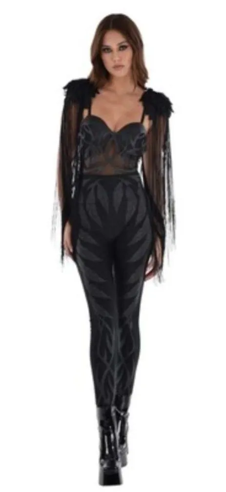 NIB Dark Angel Black Gothic Fallen angel fancy Halloween costume Adult Small
