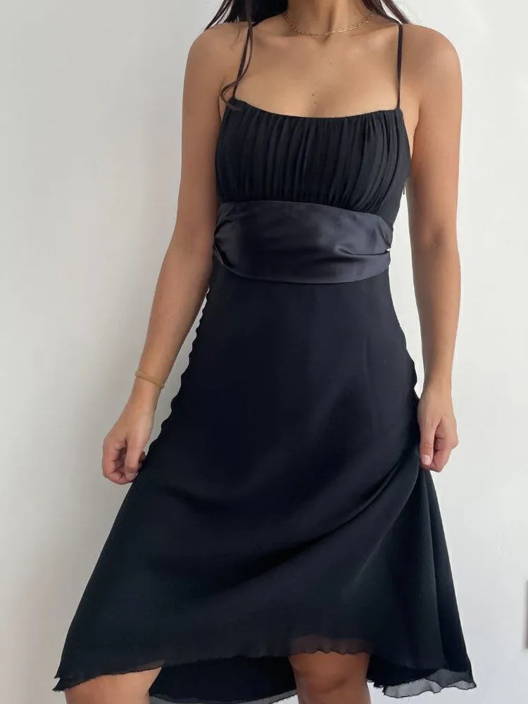 Vintage Y2K 100% silk black evening dress Black Size 4