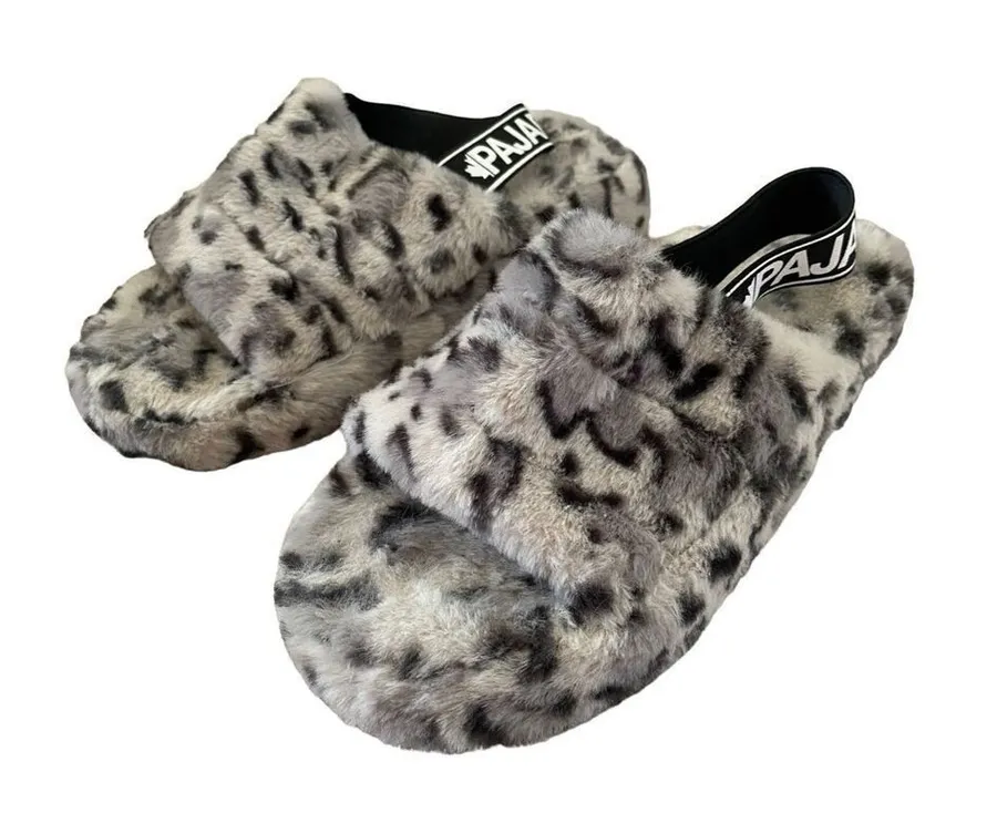 Pajar Canada Shania Leopard Print Faux Fur Slingback Slippers