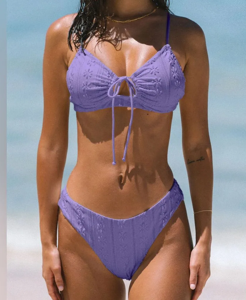Berlook Purple Jacquard Front Drawstring Bikini Set Size M