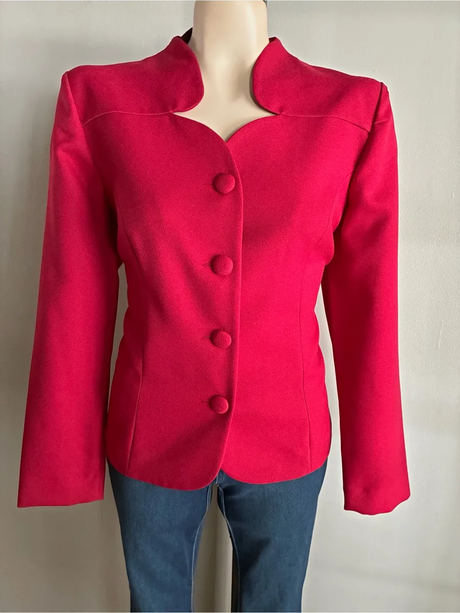 Vintage Leslie Fay Red Sweetheart Neck Blazer Jacket 12P 90s Y2K Careerwear