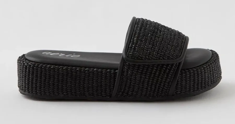 Aerie Straw Sandal Black Braided Strap Slide Sandals Size 7
