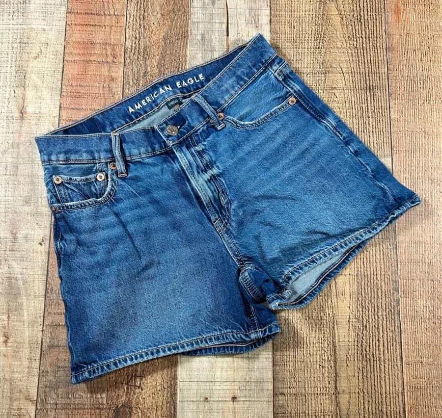 American Eagle Size 00 Blue Cotton Strigid High Rise Denim Jean Shorts