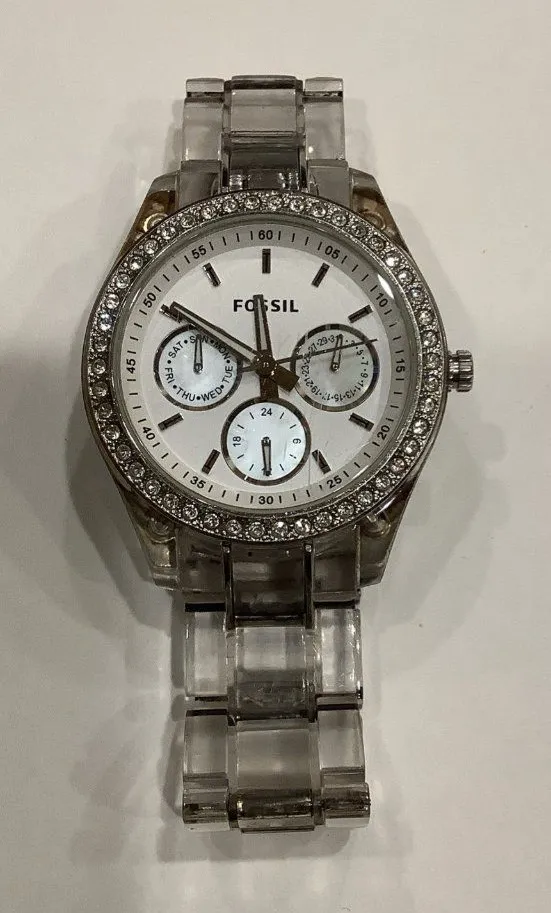 Fossil ES2364 Women's Stainless Steel White Analog Dial QuartzWrist Watch KS628
