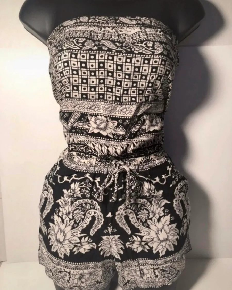 Strapless Black And White Romper Size Large