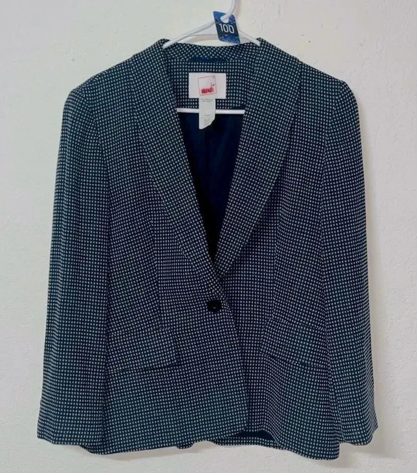 Vintage 100% virgin wool blazer navy blue tweed blazer shoulder pads pockets