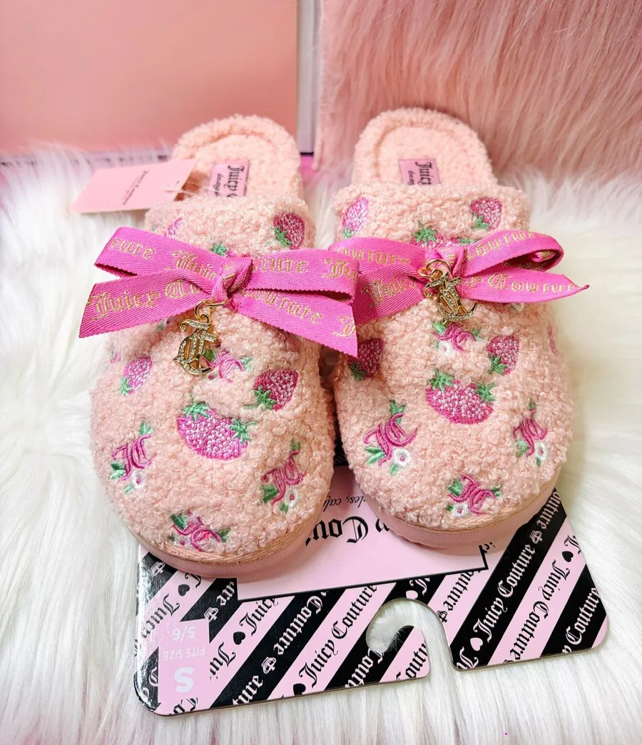 New Juicy Couture Blush Pink Strawberry Slippers