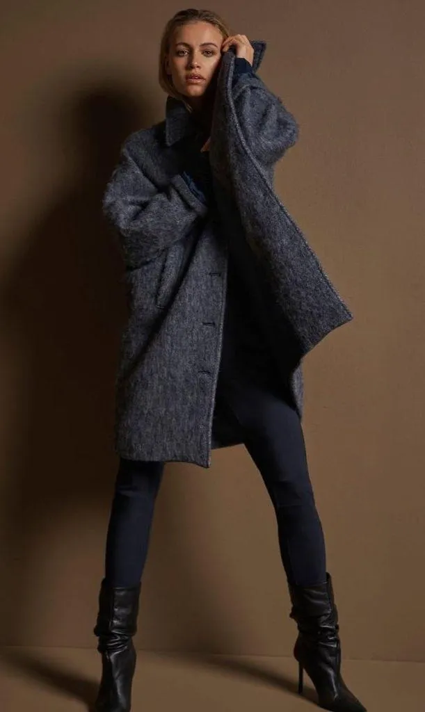 Nü Denmark Ragna Wool Blend Jacket Classic Navy Mix Womens Size Small Blue