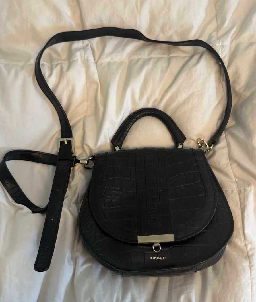 Demellier Black Croc Mini Venice Bag
