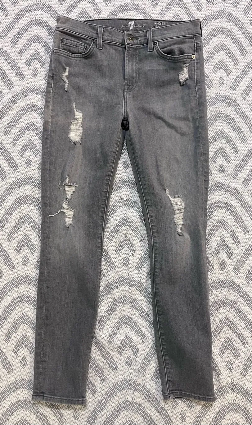 7 FOR ALL MANKIND Women’s Ankle Skinny Gray Distressed Denim Jeans 28 7FAMK