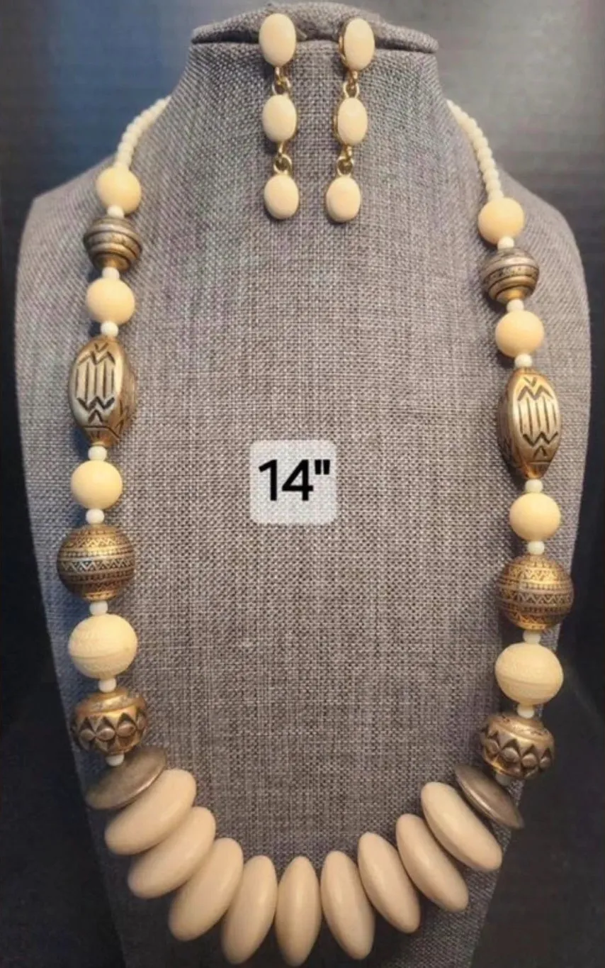 Classic Cream Bead Necklace and Earring Set