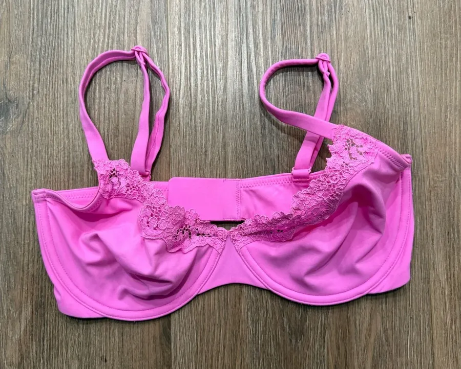 SKIMS Lace Trim Balconette Bra Pink 34DD Underwire Adjustable Straps RN 158973
