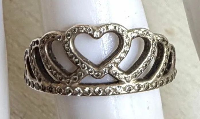 Pandora Sterling Silver Hearts Tiara Ring S925 ALE