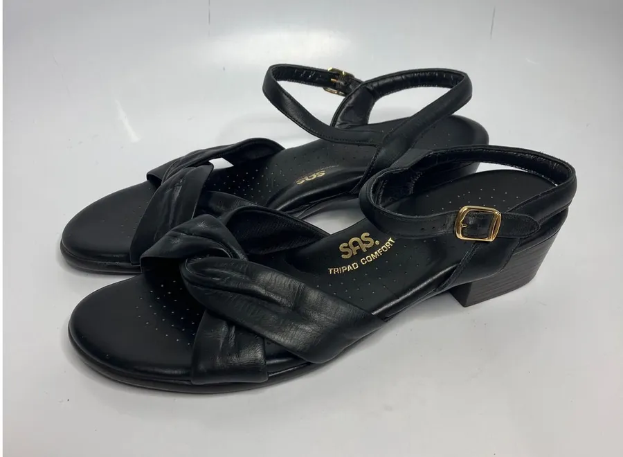 SAS Tripad Comfort Sandals Women 6.5W Black Good Leather Block Heel Ankle Strap Size 6.5