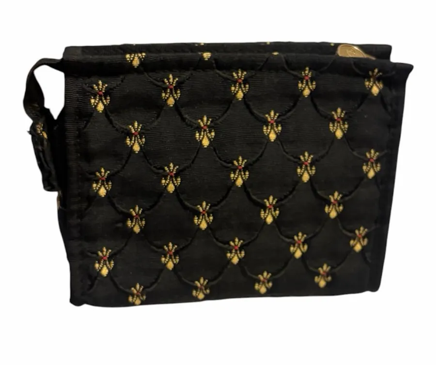 Oscar de la Renta Black Quilted Cosmetic Pouch with Gold Hardware