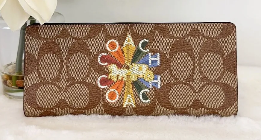 NWT COACH SLIM WALLET IN SIGNATURE CANVAS WITH COACH RADIAL RAINBOW