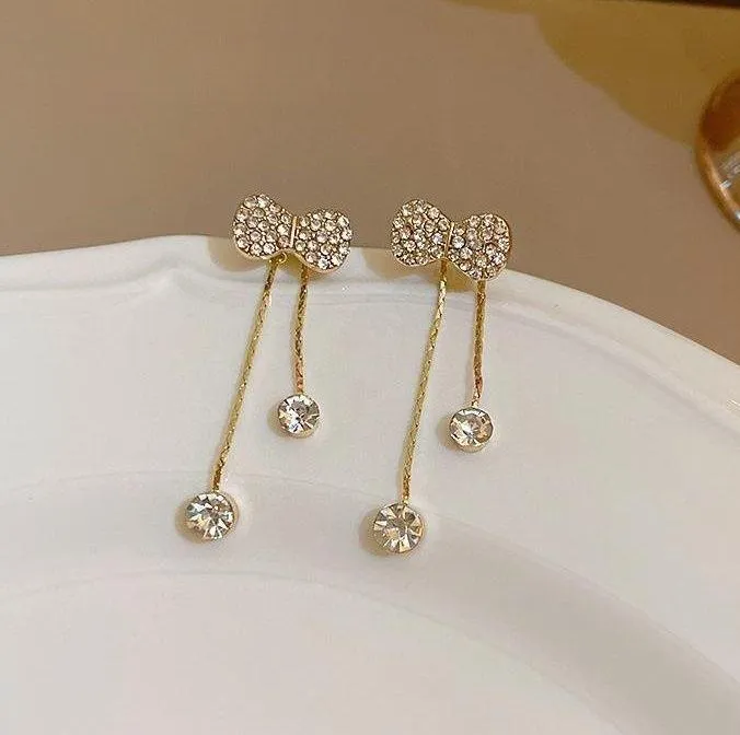 CZ Cubic Zirconia Bow Dangle Drop Earrings for Women Gold