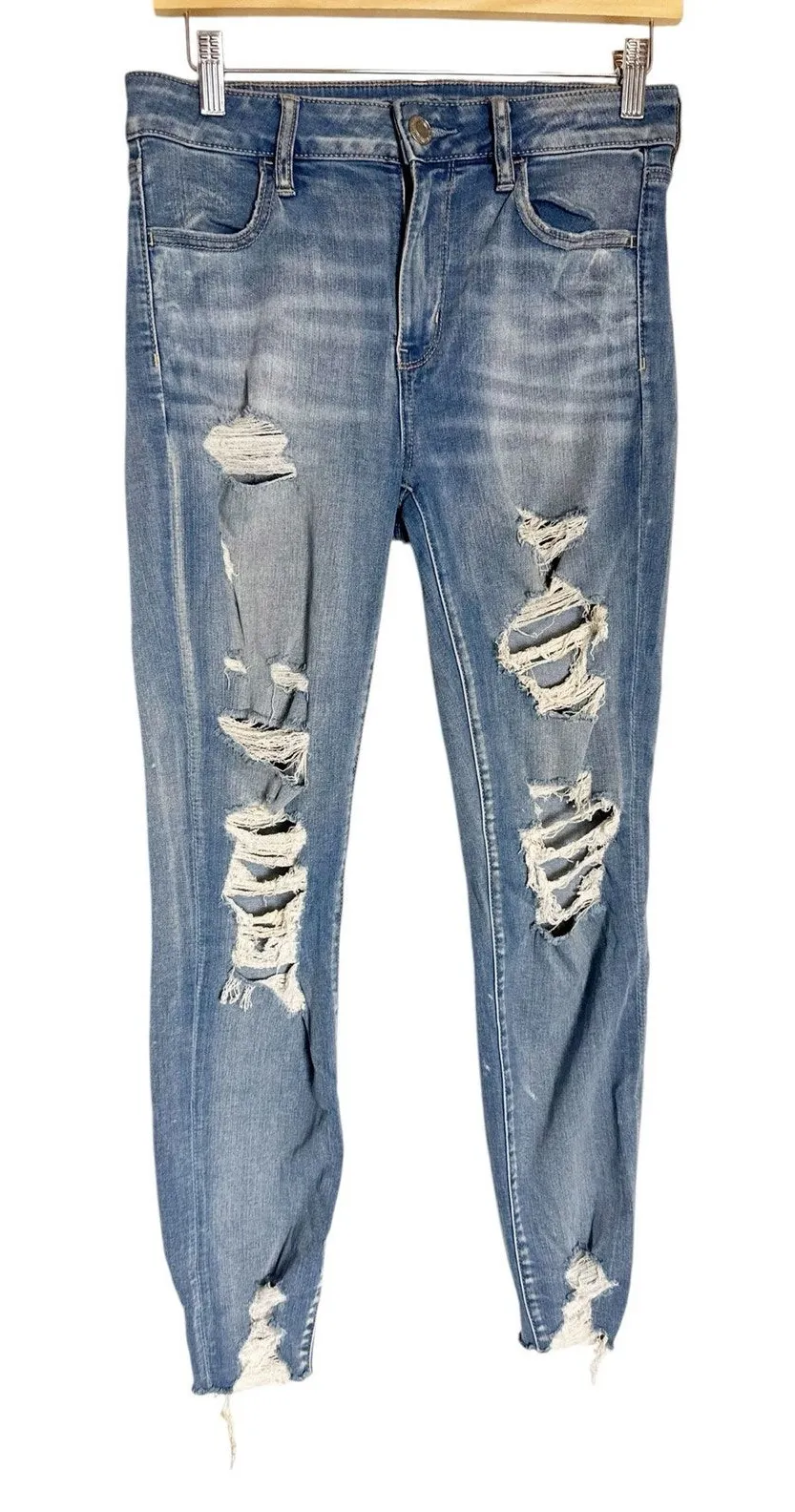 American Eagle Super Stretch Mid Rise Distressed Ripped Skinny Jeans Size 8