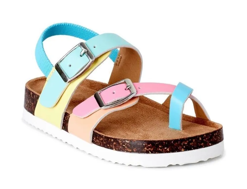 Youth Girls Wonder Nation Colorblock Toe Post Back-Strap Footbed Sandals - Sz 6