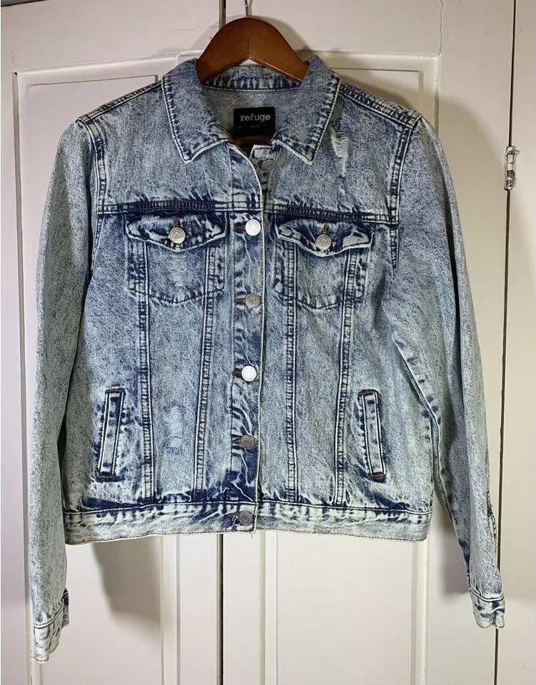 Acid Wash Denim Jacket Womens M Refuge Grunge Y2K Baddie Indie Streetwear
