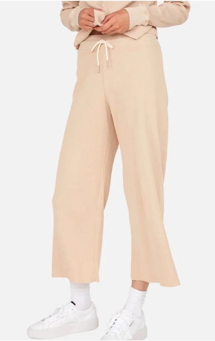 MATE The Label Cropped Wide Leg Waffle Knit Sweatpants in Beige Size XS