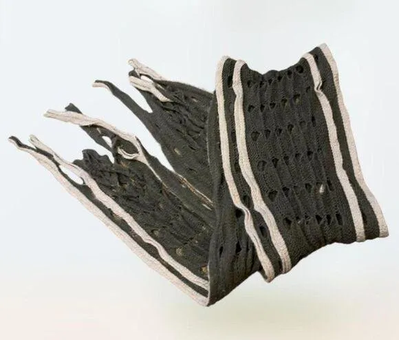 Unizex Grunge Gorpcore Dark Grey and Dark Green Tattered Scarf OS