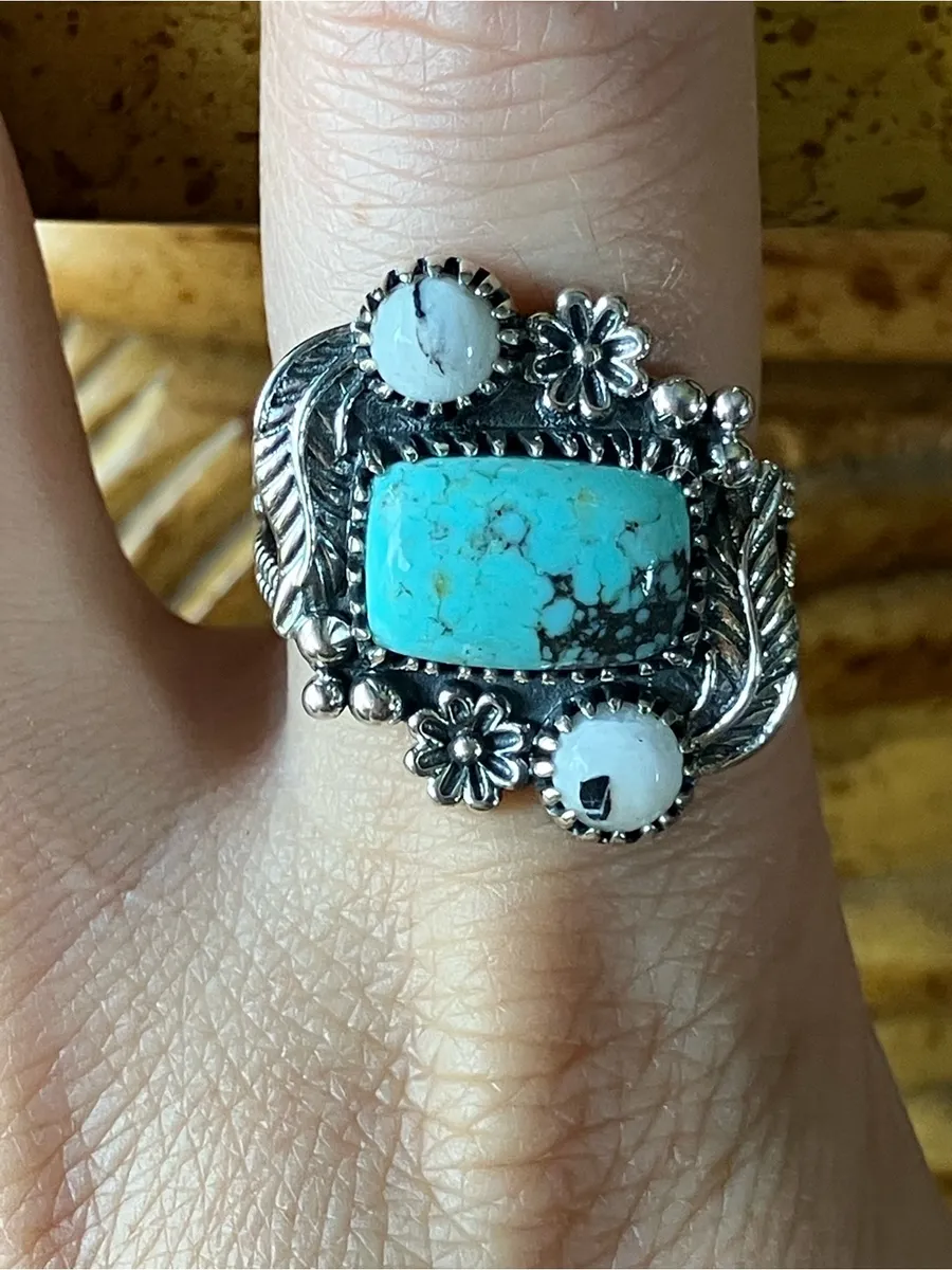 Blue Moon Turquoise White Buffalo Ring Size 8