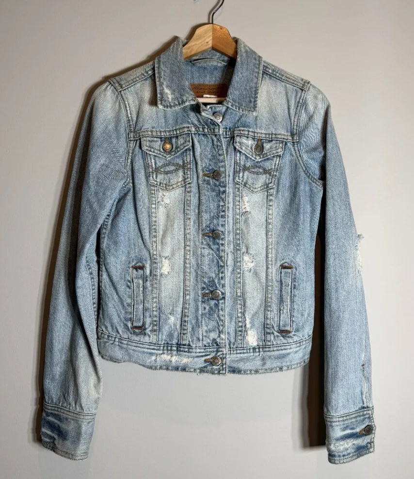Y2K Abercrombie & Fitch Distressed Denim Jean Jacket Women's Medium Blue Retro