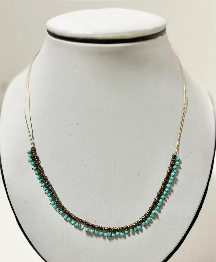 Delicate Handmade Turquoise Beads Metal Accents on Thin Gold