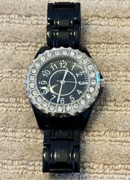 Black Stainless Steel Bling watch Needs Battery NWOT