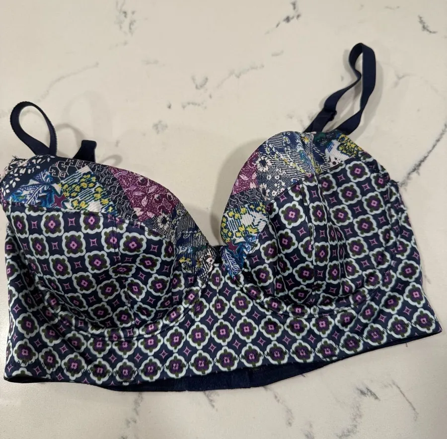 Victoria's Secret Navy, Purple and Yellow Patterned Longline Bra