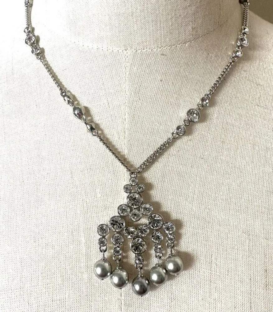 Givenchy rhinestone grey faux pearl pendant necklace