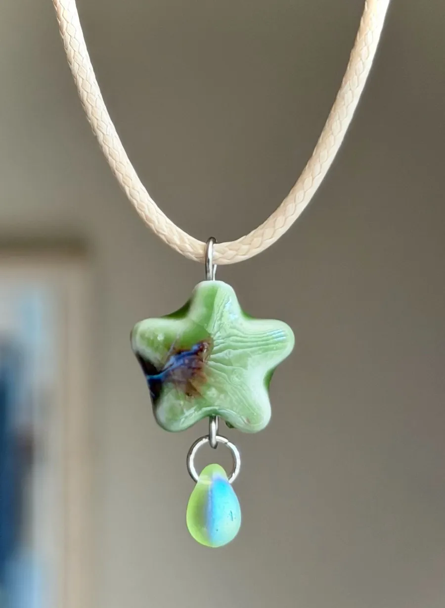 Handmade green ceramic star boho fairy cottage y2k necklace⭐️💚