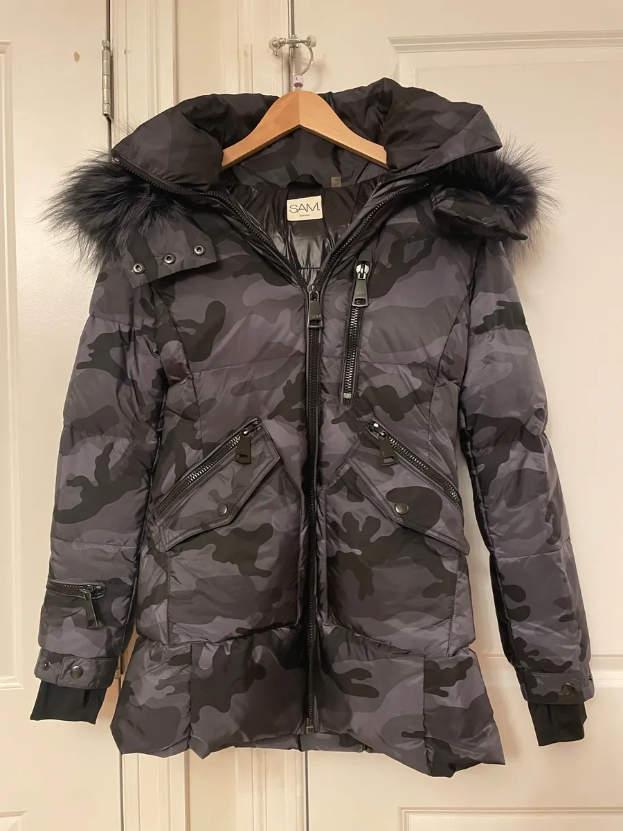 SAM. Fur Cruiser Camo Down Coat Gray Size M