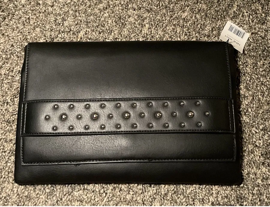 Black Clutch purse With Silver Studded Beading Stud Clutch Classy Edgy Dressy