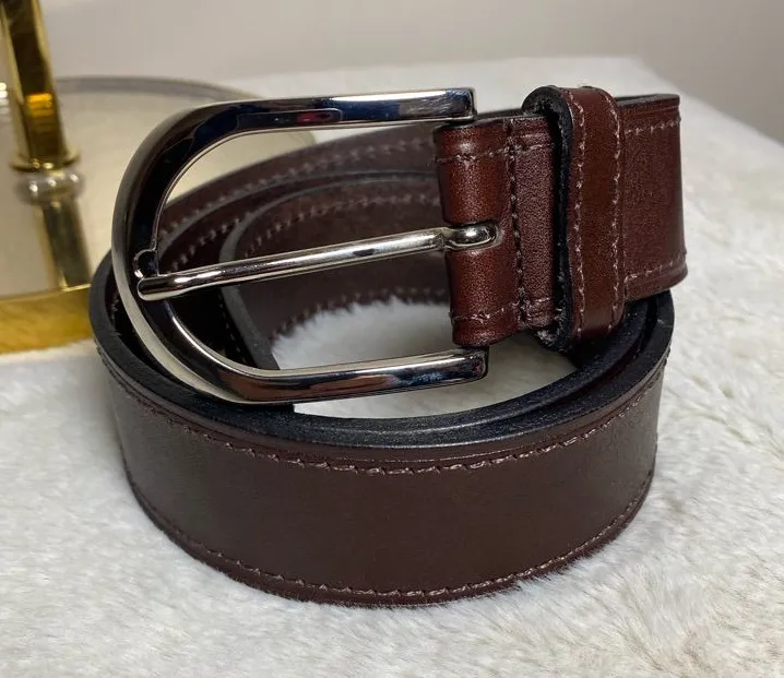 Banana Republic Brown Wide Leather Belt with Silver Tone Buckle Medium EUC