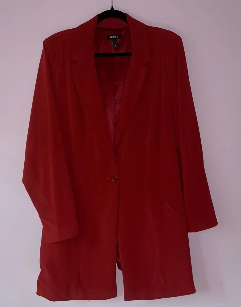 Torrid Blazer Size 2X Red Longline Jacket One Button Collar