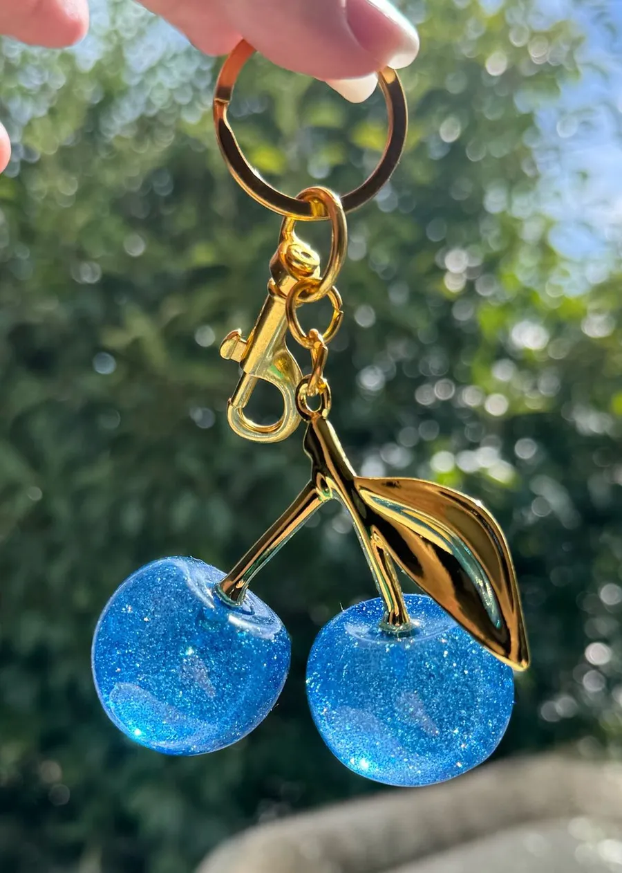 Blue Sparkly Cherry Key Chain/Bag Charm Size undefined