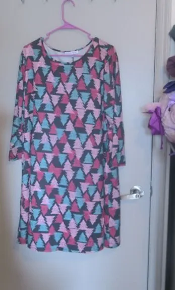 Celebrate Together all over christmas trees pj pajamas nightgown in pink, green and black size XXL. 3/4 sleeves