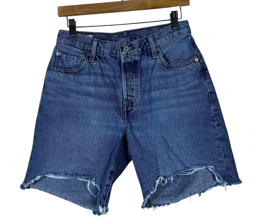 Levi's 501 '90s Medium Wash Denim Cut Off Jean Shorts Retro Distressed Size 25