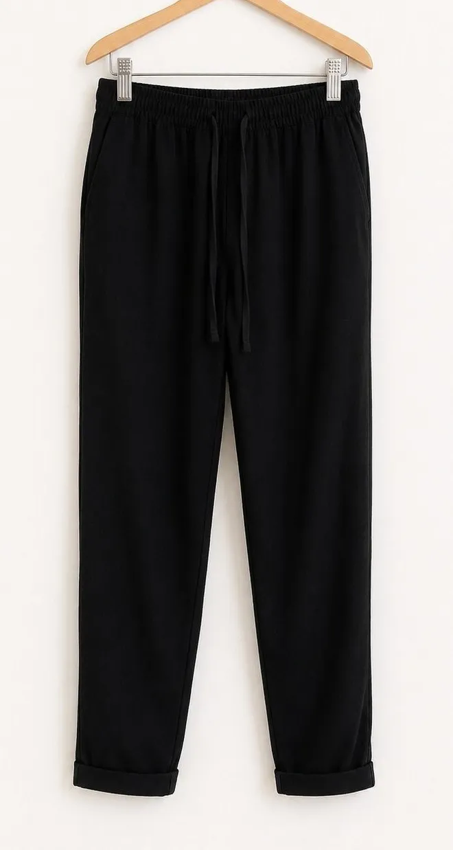 H&M Womens Pants Sz XS Black Elastic Drawstring Waist Cuffed Ankle