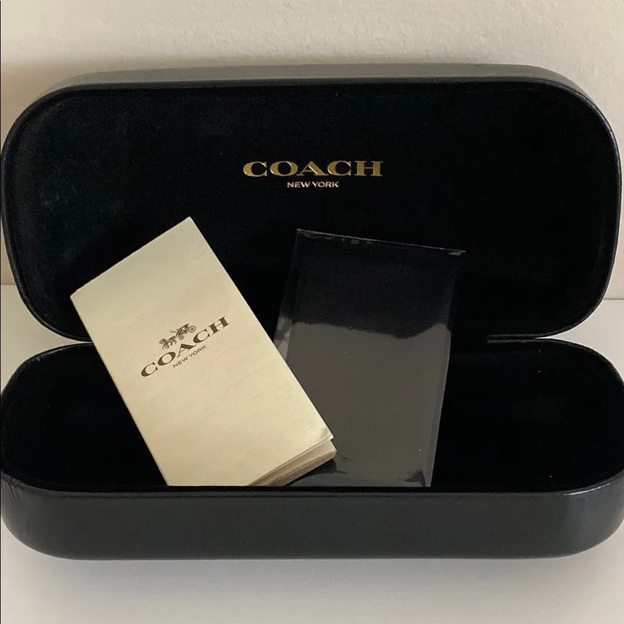 Coach sunglasses Case with cloth and papers Black leather Protective new