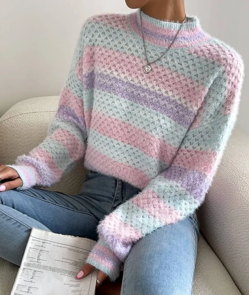 Major Label Group Colorblock Knit Soft Pastel Sweater Women’s Medium Pink