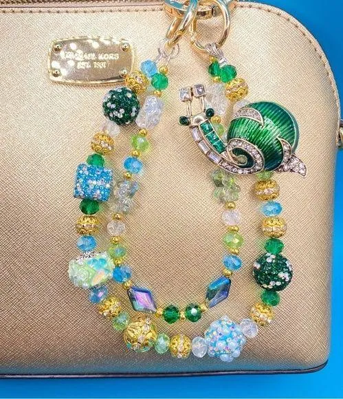 💚🐌 Luxury Bag/Phone Chain Charm/Keychain Green Rhinestone Snail Crystal Beads