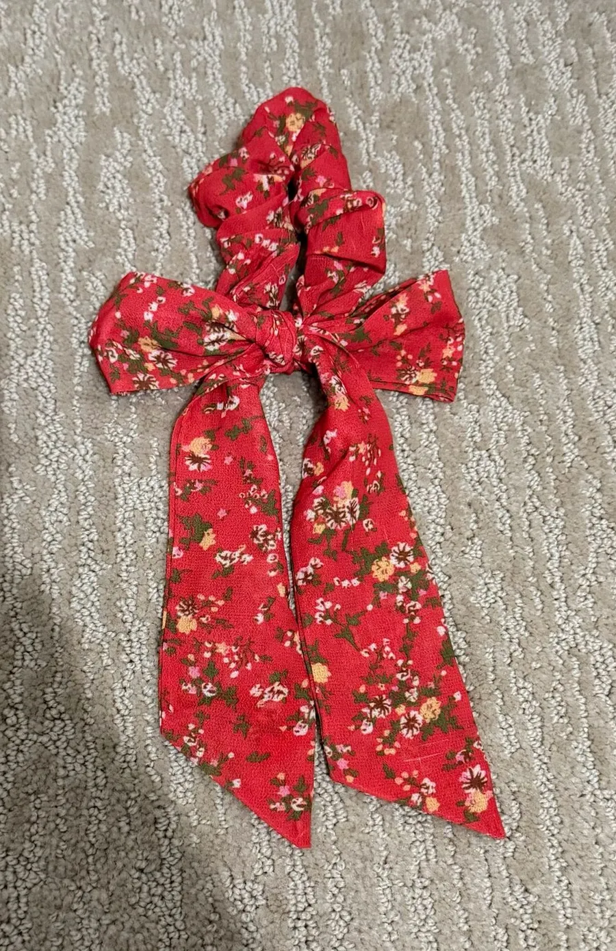 Kaxi Red Floral Print Hair Scrunchie with Detachable Bow