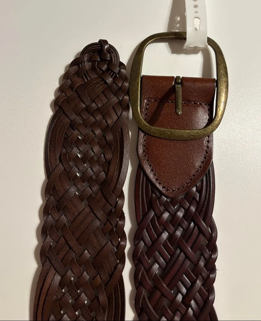 SONOMA womens Braided Leather Belt in Dark Brown with Brass Buckle nwt Sz Large