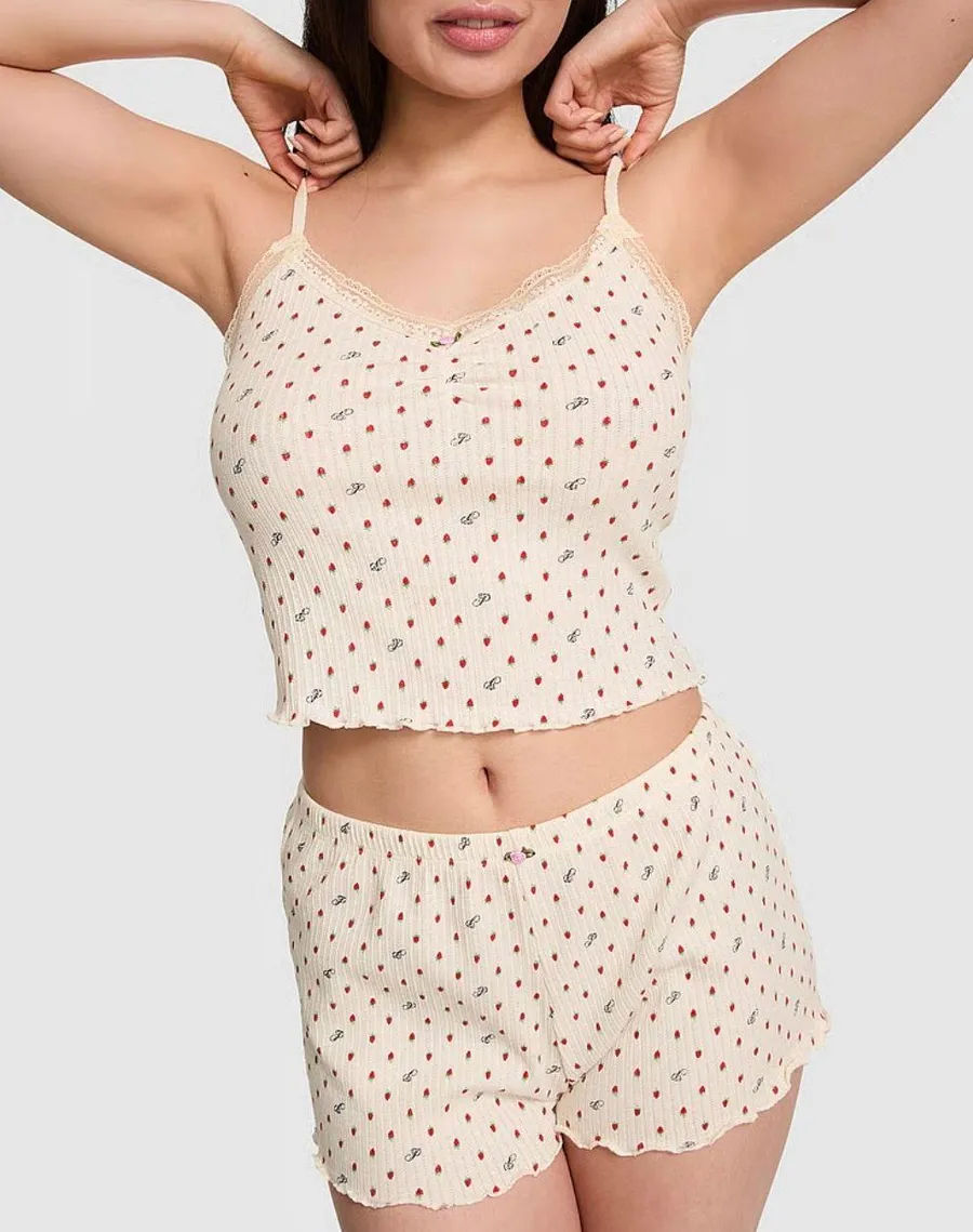 NWOT Victoria’s secret PINK needle pointelle strawberry print shorts XS