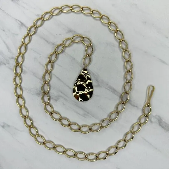 Gold Tone Chain Link Belt Teardrop Charm Festival Y2K Extra Small/Small (XS/S) ✨